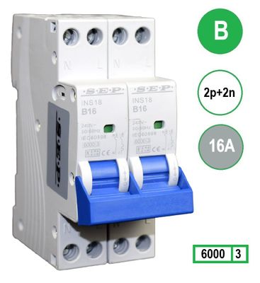 SEP kookgroep B16 2polig+2n 6kA 36mm breed Installatie automaat
