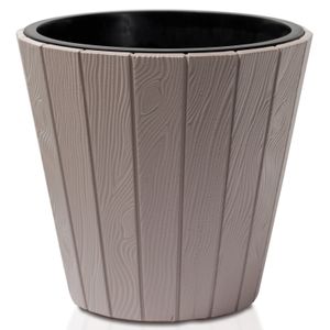 Plantenpot/bloempot Wood Style - buiten/binnen - kunststof - beige - D35 x H32 cm