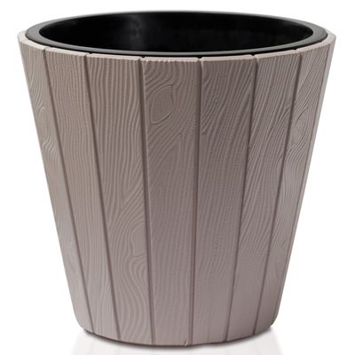 Plantenpot/bloempot Wood Style - buiten/binnen - kunststof - beige - D35 x H32 cm