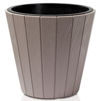 Plantenpot/bloempot Wood Style - buiten/binnen - kunststof - beige - D35 x H32 cm - thumbnail