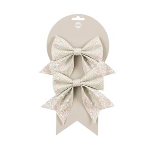 Decoratie strikken - 2x st - wit - 12 x 13 cm - velvet - polyester - feeststrikjes