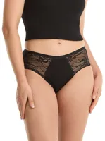 Basics midi lace - kanten dames heupslip - Kanten vrouwen ondergoed - Biologisch katoen - Badstof kruisje - XL - Zwart | Dames slip - Onderbroek -