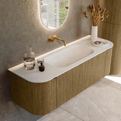 Badmeubel Mondiaz Kurve | 140 cm cm | Meubelkleur Dusk | Wastafelkleur Talc | Solid surface | Wasbak midden spoelbak | Zonder kraangat(en)