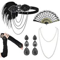 Vintage Jaren 1920 Gatsby Jaren '20 flapper hoofdband Accessoireset Ketting Oorbel Charleston Dames Veer Modieus Maskerade Festival 1 Ventilator Lightinthebox - thumbnail