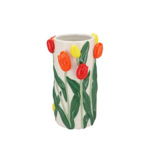 DK Design Bloemenvaas Tulipa - oranje/geel - D14 x H23 cm - tulpen vaas