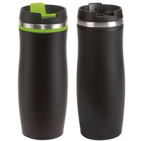 2x stuks isoleer/warmhoudbekers zwart en zwart/groen kleur 400 ml - thumbnail