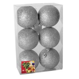 Gerimport Kerstballen - 6x - zilver - kunststof - glitters - 4 cm