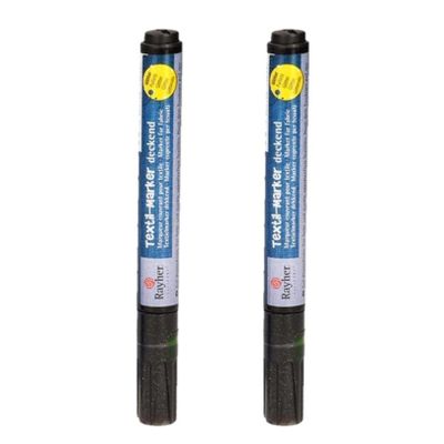 2x stuks zwarte glitter textielstift