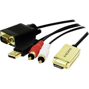 LogiLink CV0052A Adapter [1x HDMI-stekker - 1x VGA-stekker, Cinch-stekker] Goud, Zwart 2.00 m