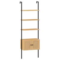 5-laags Ladderrek Boekenrek Wandrek met Kast Kantelbeveiligingssets en Metalen Frame 60 x 31 x 184 cm Natuur