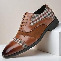 Oxford-schoenen van bruin leer en suède voor heren met geruit patroon - stijlvol en comfortabel voor formeel en casual gebruik Lightinthebox - thumbnail