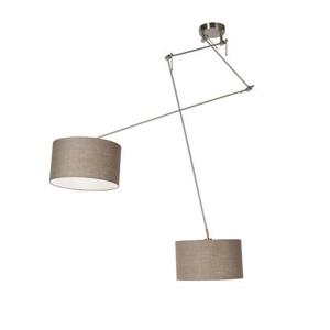 QAZQA Smart hanglamp staal met kap 35 cm taupe incl. 2 Wifi A60 -