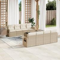 9-delige Loungeset met kussens poly rattan beige