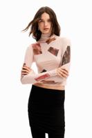 Slim fit T-shirt hoge hals collage - RED - L - thumbnail