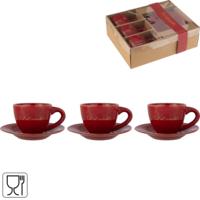 J-Line kop en schoteltje tout est possible porselein rood 200 ml 3 stuks | 4 stuks