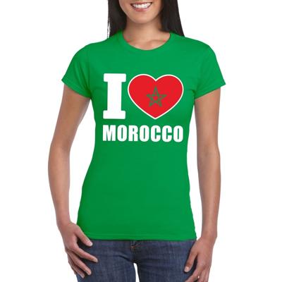 Marokko supporters kleding t-shirt - voor dames - groen - met vlag kleuren print - korte mouwen