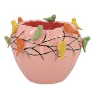 Bloempot/plantenpot Spring birds - roze - keramiek - D19 x H15 cm