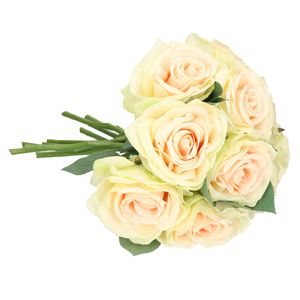 Kunstbloemen boeket Roos de luxe - 10x - creme wit - 30 cm - kunststof steel - decoratie bloemen