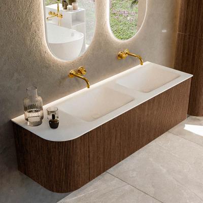 Badmeubel Mondiaz Kurve | 145 cm | Meubelkleur Walnut | Wastafelkleur Talc | Dubbele spoelbak | Zonder kraangaten