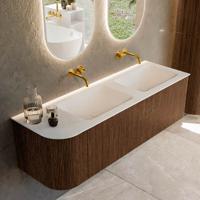 Badmeubel Mondiaz Kurve | 145 cm | Meubelkleur Walnut | Wastafelkleur Talc | Dubbele spoelbak | Zonder kraangaten