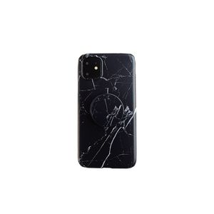 iPhone 12 Pro hoesje - Backcover - Marmer - Ringhouder - TPU - Zwart
