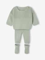 Babyset voor babyjongens, 3-delig, gebreid saliegroen