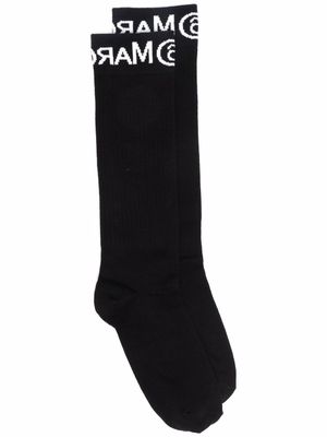 MM6 Maison Margiela Kids chaussettes à bande logo - Noir