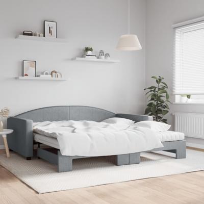 Slaapbank onderschuifbed matrassen 100x200 cm stof lichtgrijs