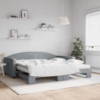 Slaapbank onderschuifbed matrassen 100x200 cm stof lichtgrijs