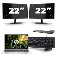 HP EliteBook 855 G7 - AMD Ryzen 3 Pro 4450U - 15 inch - 16GB RAM - 256GB SSD - Windows 10 Home + 2x 22 inch Monitor