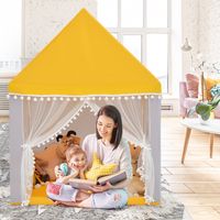 Kinderspeelhuis Stevig Huis Grote Sprookjesachtige Tent Speelhuis met Massief Houten Frame en Katoenen Deken Binnenshuis Geel - thumbnail