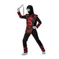 Carnaval verkleed kostuum/outfit - Ninja - voor jongens - zwart/rood - polyester Carnaval verkleed kostuum/outfit - Ninja - voor jongens - zwart/rood - polyester