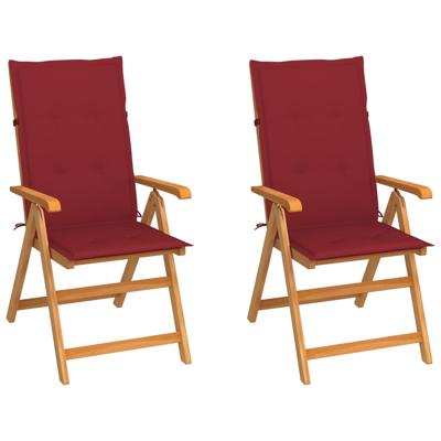 Tuinstoelen 2 st met wijnrode kussens massief teakhout