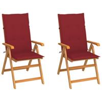 Tuinstoelen 2 st met wijnrode kussens massief teakhout