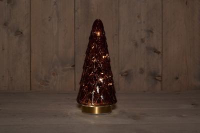 B.O.T. Tree Glass 13X28,5 cm Burgundy With Golden Base 10Led - Annas collection