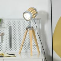 HOMCOM houten statieflamp met drie poten, spotontwerp 30 cm x 30 cm x 68 cm, natuurlijk hout + zilver