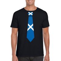 Zwart t-shirt met Schotland vlag stropdas heren - thumbnail