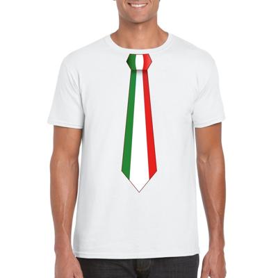 Supporters T-shirt - wit - met vlag Italie kleuren stropdas - heren - korte mouw