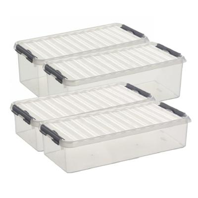 Sunware Q-Line opberg boxen set 4x stuks - 2 maten - 6.5 en 9.5 liter - kunststof - transparant/blau