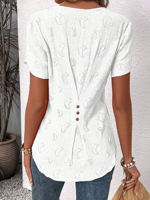 Women's Short Sleeve Blouse Summer Plain Buttoned Notched Neck Petal Sleeve Daily Going Out Simple Top - thumbnail