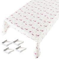 Witte tafelkleden/tafelzeilen flamingo print 140 x 245 cm rechthoekig met 4x tafelkleedklemmen   -