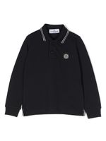 Stone Island Junior logo-patch long-sleeve polo shirt - Bleu