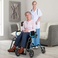 2-in-1-rollator Voor Senioren Opvouwbare Medische Loophulp met Zitplaats Omkeerbare Rugleuning Blauw