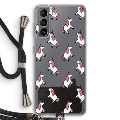 Eenhoorns overal: Samsung Galaxy S21 Transparant Hoesje met koord