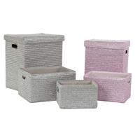 Mandenset DKD Home Decor 44 x 36 x 50 cm Zilverkleurig Roze Polypropyleen (5 Stuks)