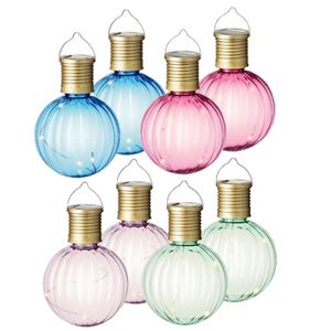 Set van 8x stuks buiten led lichtroze, groene, blauwe en roze lampion solar verlichting 11 cm - Lampionnen
