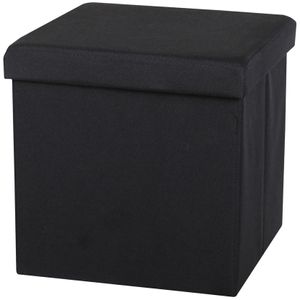 Poef/hocker - opbergbox zit krukje - zwart - linnen/mdf - 37 x 37 cm - opvouwbaar