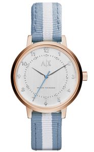 Horlogeband Armani Exchange AX5366 Leder/Textiel Lichtblauw 16mm