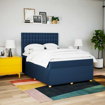 Boxspring met matras stof blauw 160x200 cm