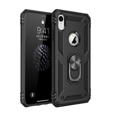 Armor schokbestendige TPU + PC beschermhoes voor iPhone XR met 360 graden rotatie houder (zwart)